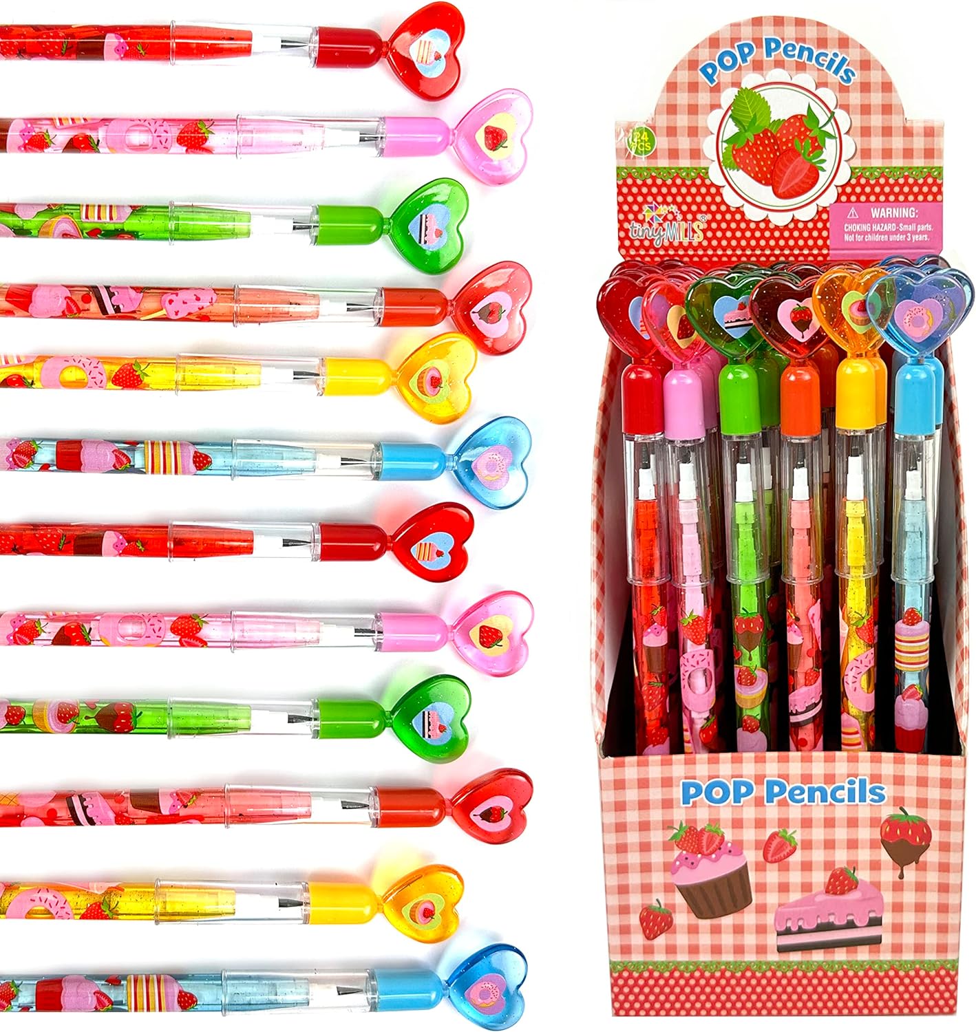 TINYMILLS 24 Pcs Assorted Strawberry Stackable Pencil Assortment with Eraser