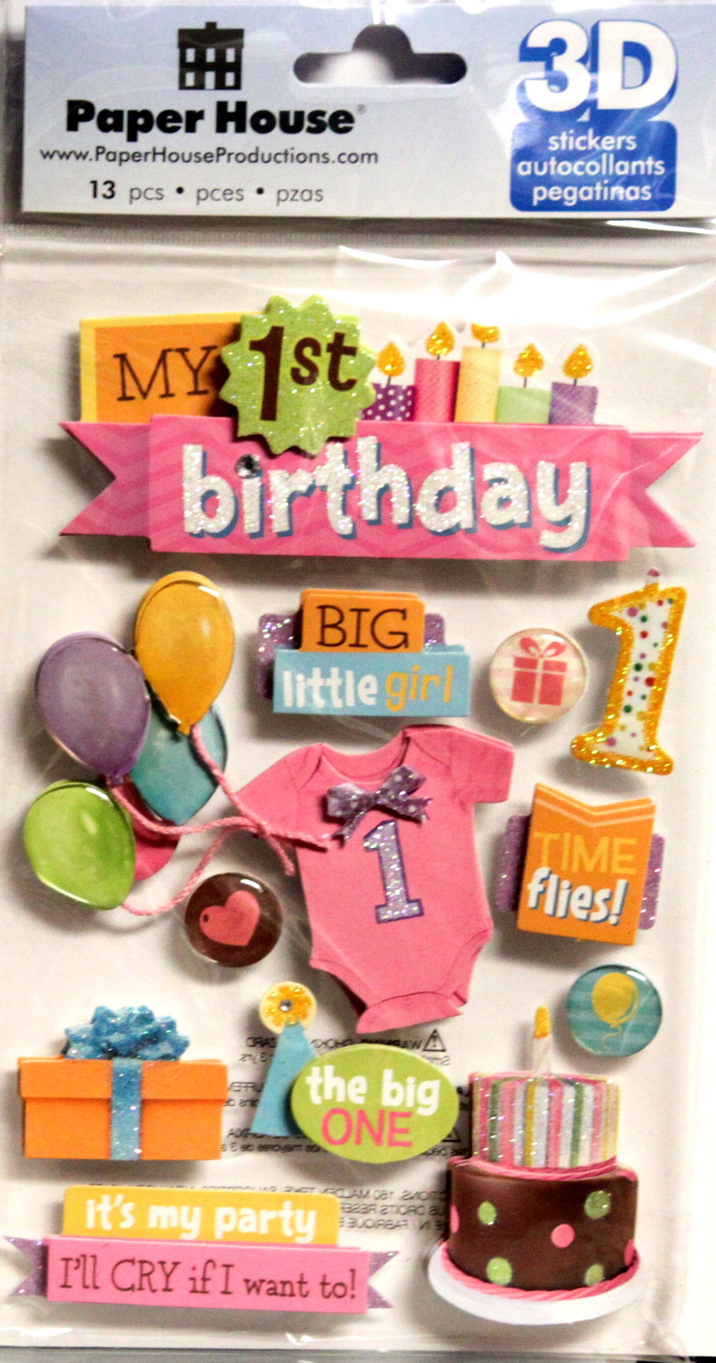 Paper House My 1st Birthday Baby Girl Dimensional 3D Stickers