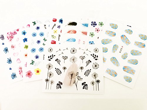 Wrapables Beauty, Feathers &#x26; Flowers Nail Art Nail Stickers 3d Nail Decals (50 sheets)