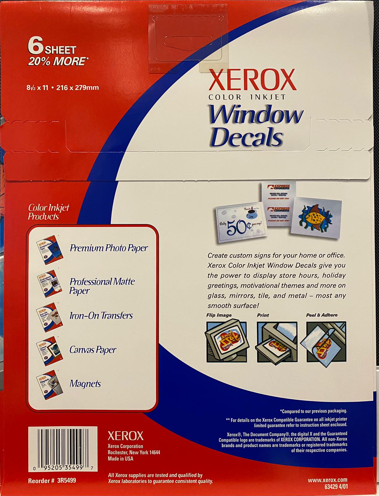 Xerox Color Inkjet Window Decals 6 Sheets Pack 3R5499
