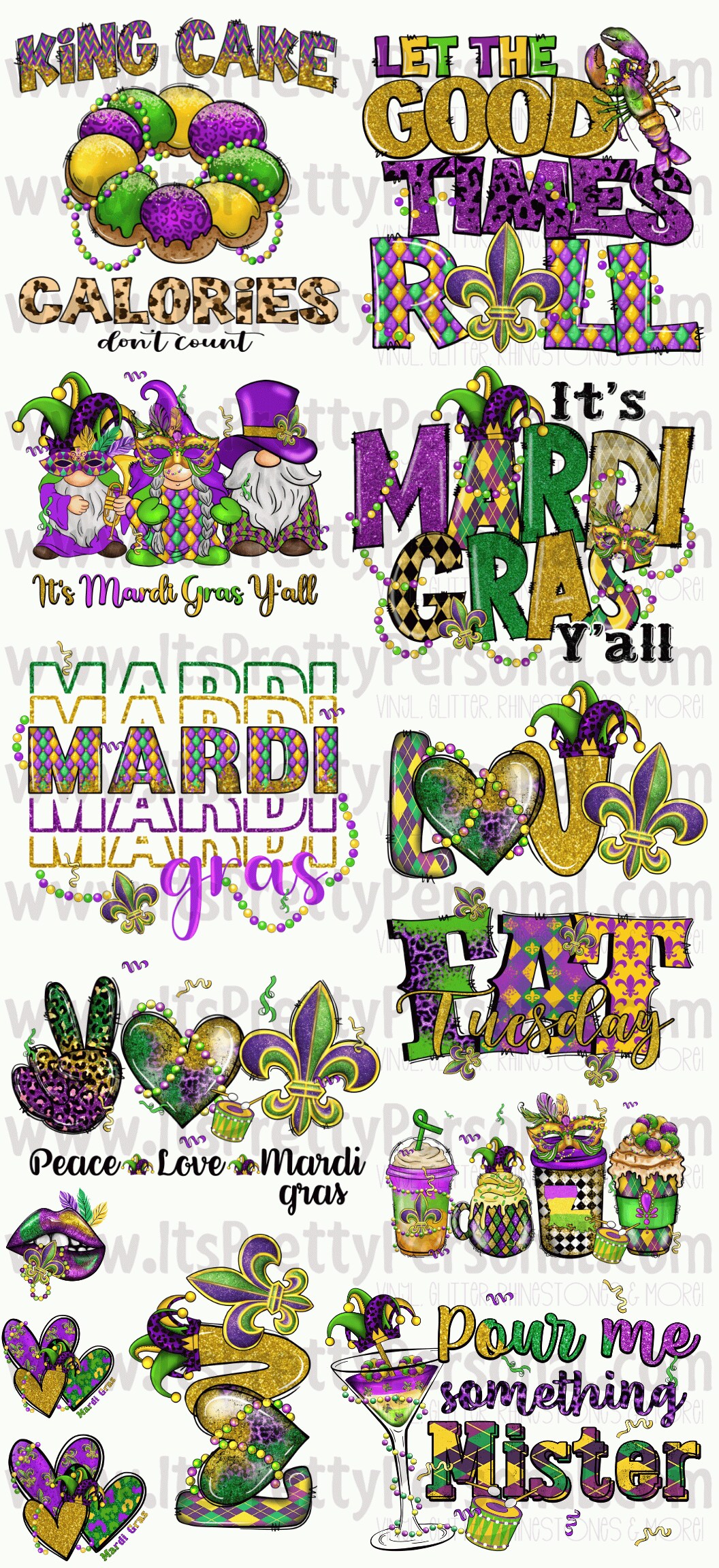 DESIGN #3- Mardi Gras DTF Gang Sheet 22"x48" (Fabric Transfers)