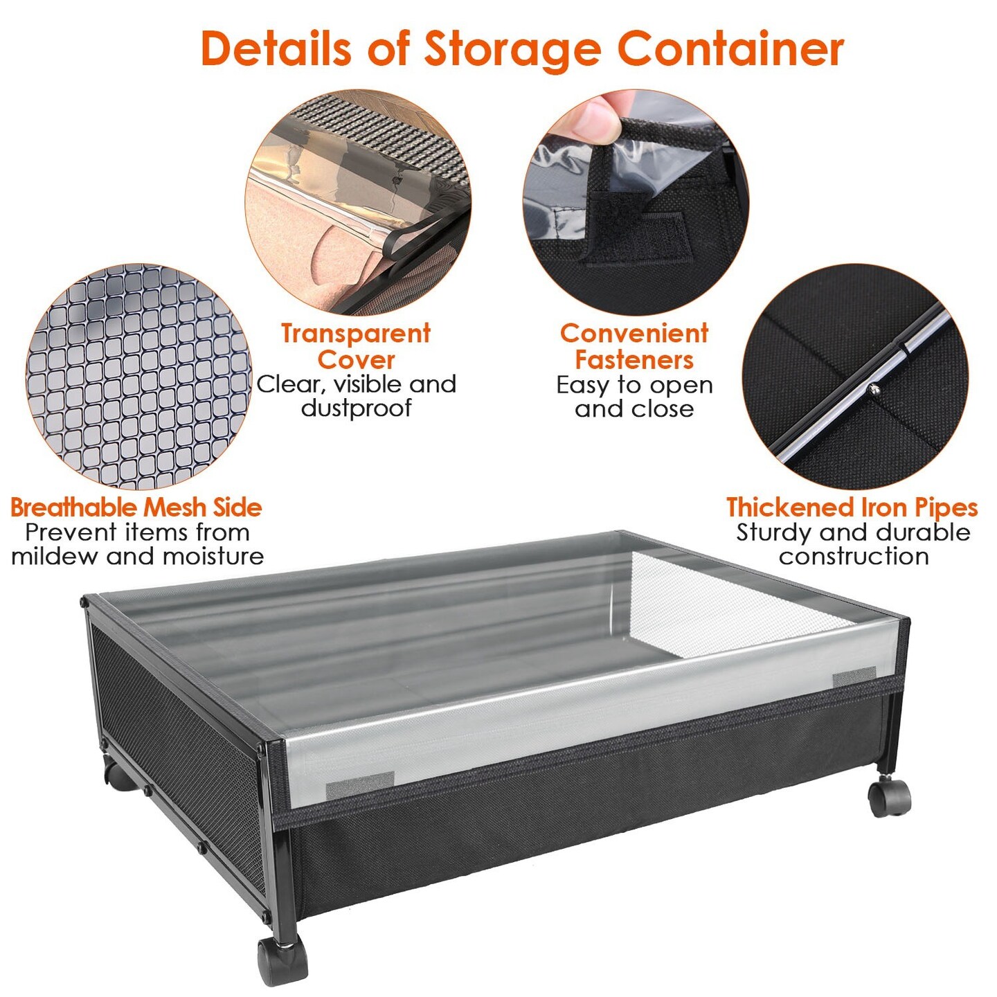 2Pcs Under Bed Storage Containers with 360&#xB0; Rotatable Wheels Visible Dustproof Cover