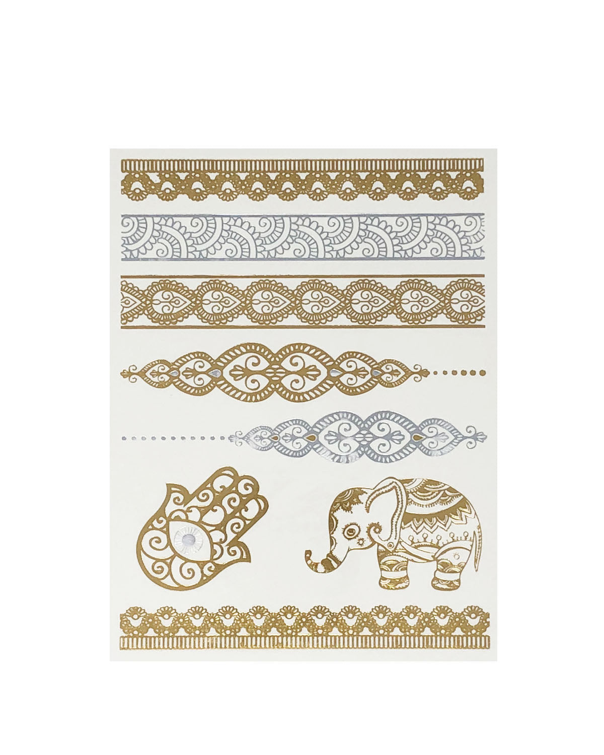 Wrapables Celebrity Inspired Temporary Tattoos in Metallic Gold Silver and Black (6 Sheets), Large, Jewel