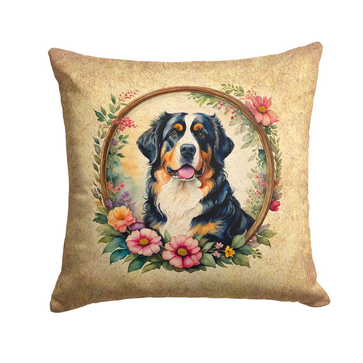 Caroline&#x27;s Treasures Bernese Mountain Dog and Flowers Fabric Decorative Pillow DAC2093