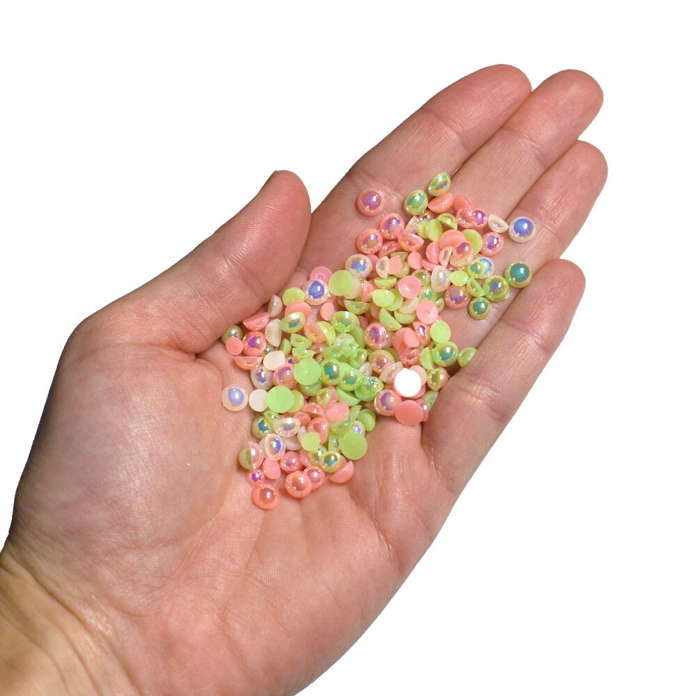Buttons Galore Flat Back Half Pearls in AB Finish - Multiple Color Assortments - 36 Grams