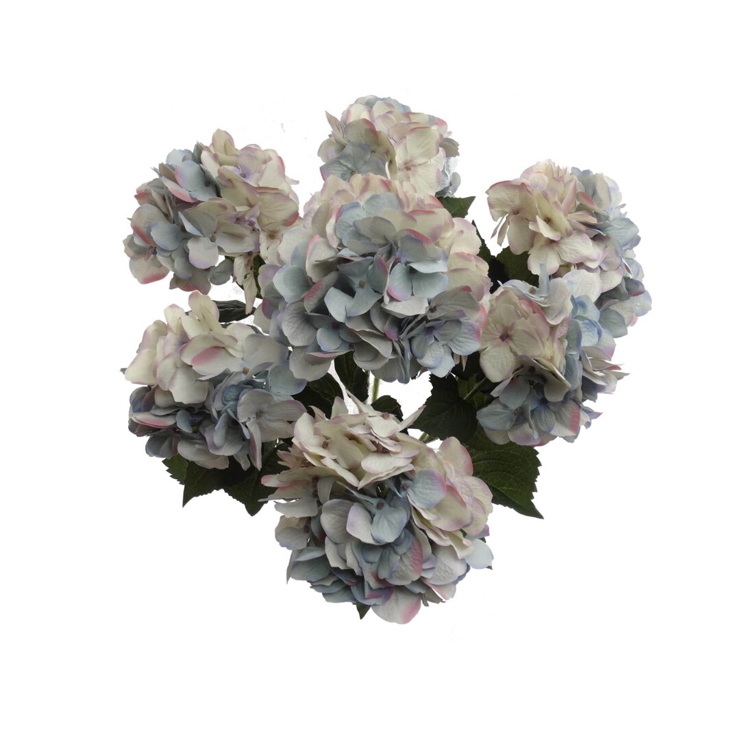 20&#x22; UV Light Blue Hydrangea Bush with 7 Silk Flowers &#x26; Leaves by Floral Home&#xAE;