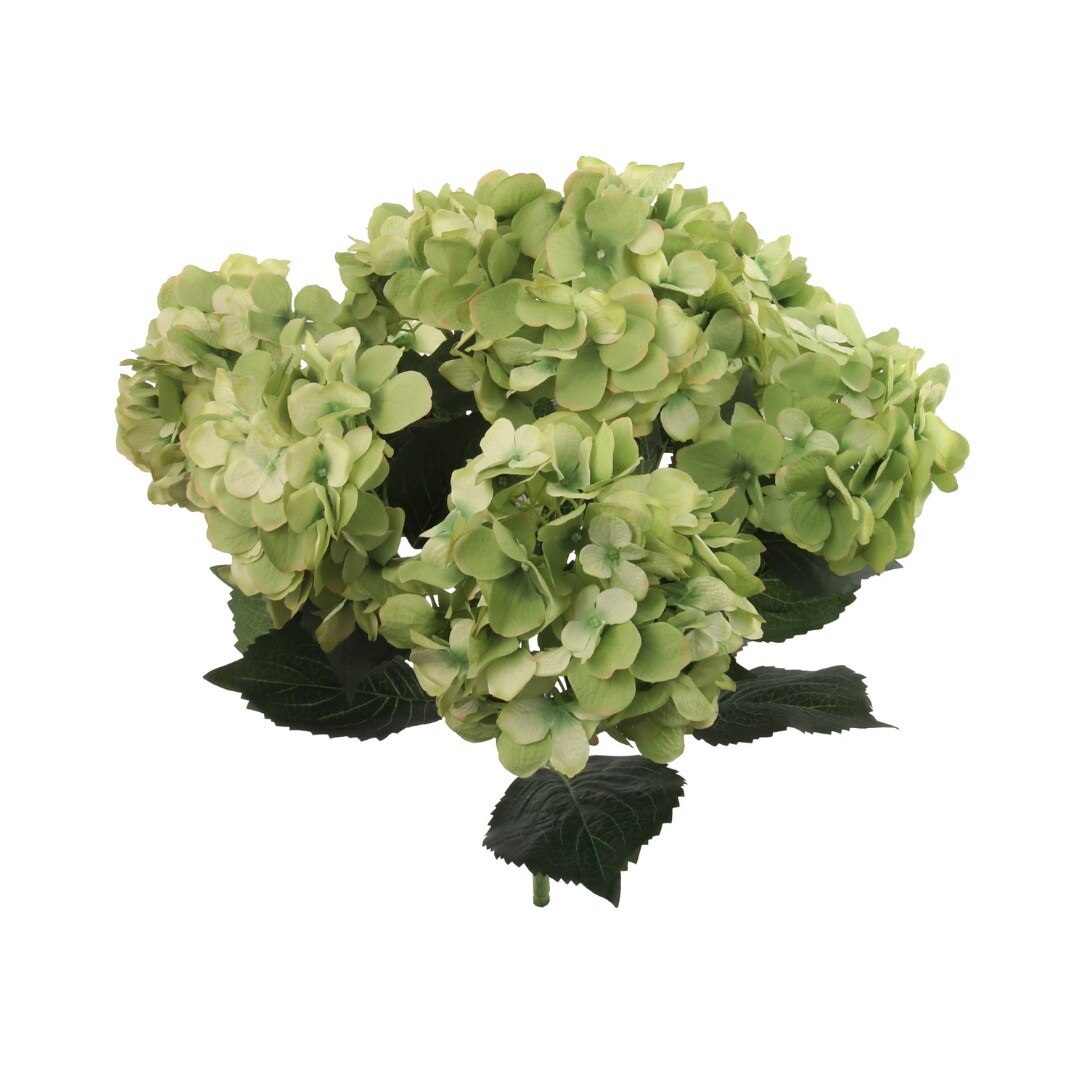 UV Green Hydrangea Bush with 7 Silk Flowers &#x26; Leaves by Floral Home&#xAE;