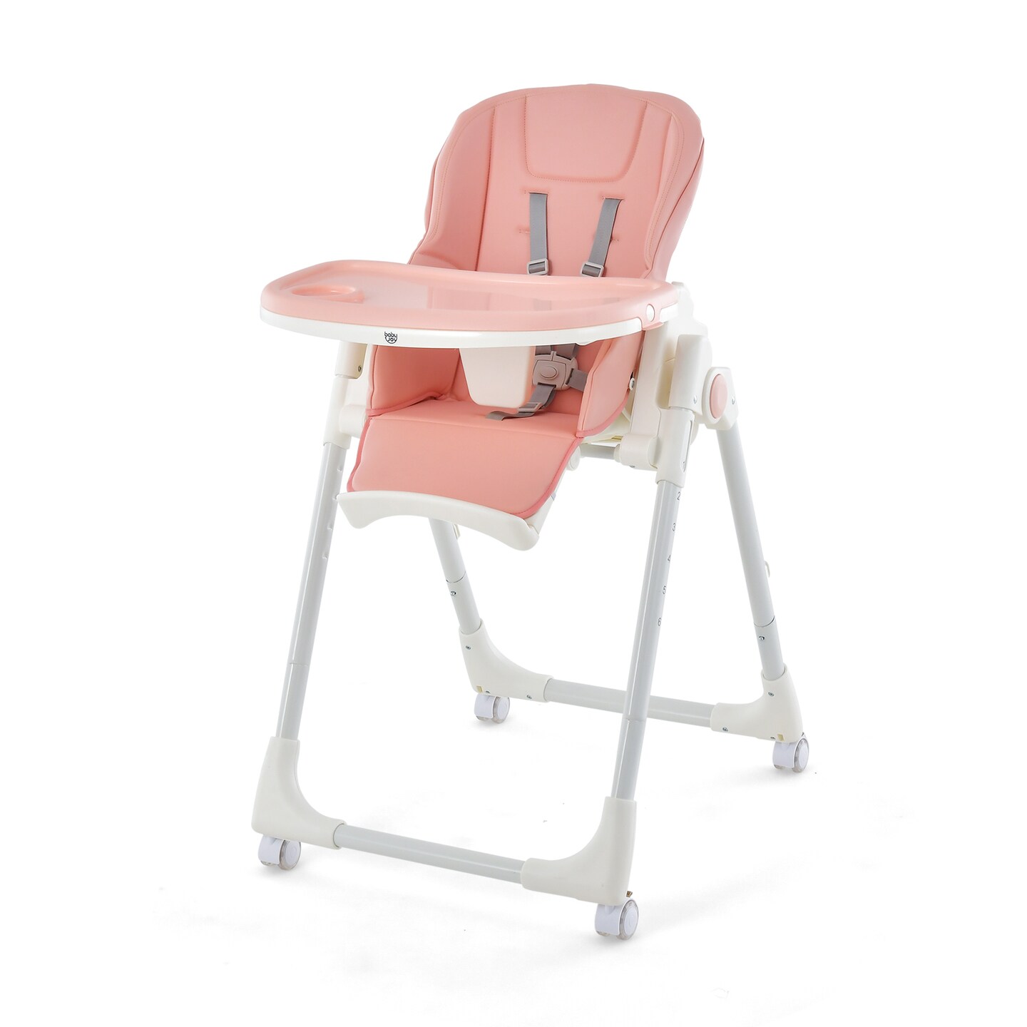 Folding High Chair with Height Adjustment and 360° Rotating Wheels