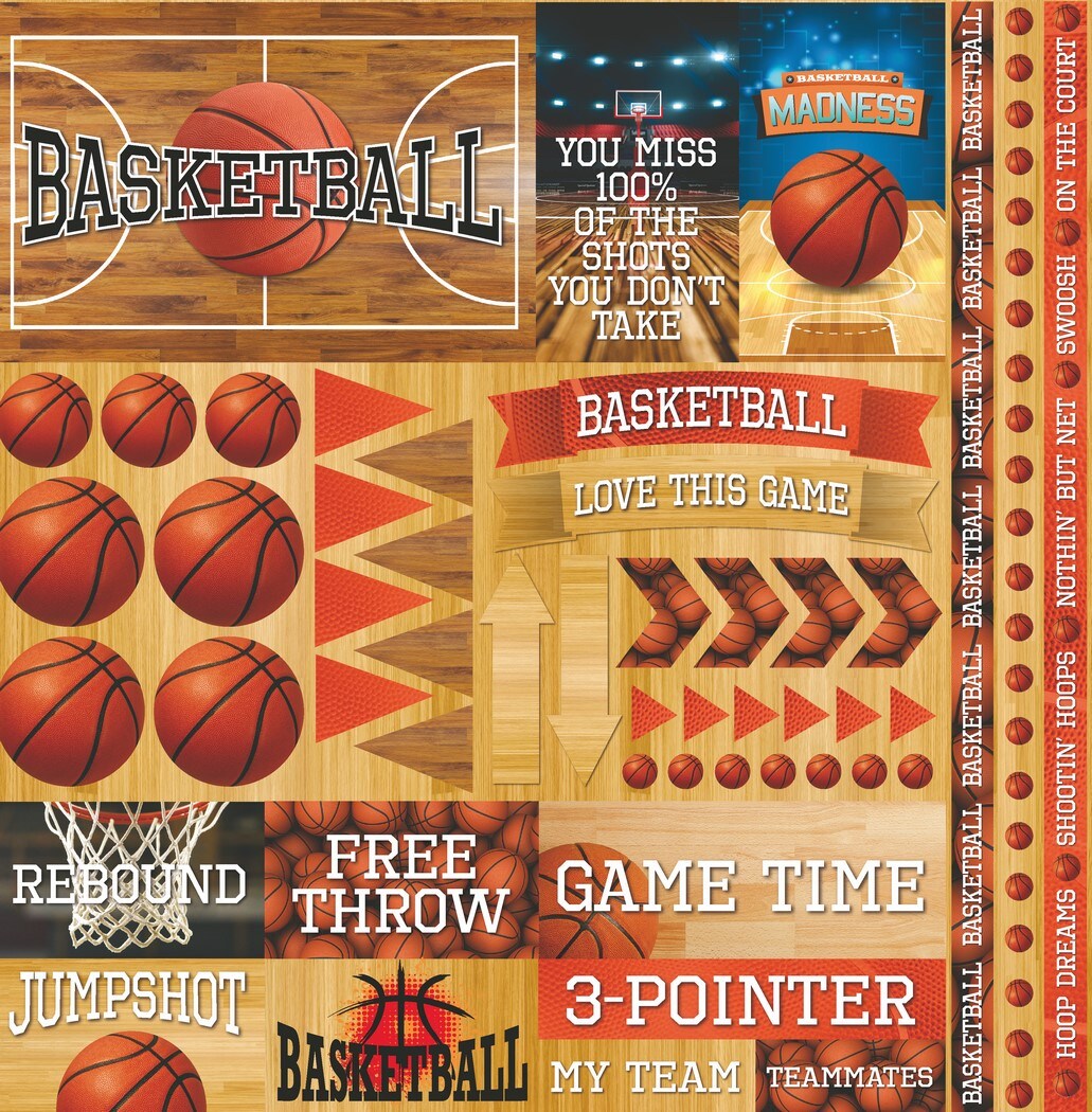 Reminisce Basketball Collection 2 12x12 Sticker Sheet