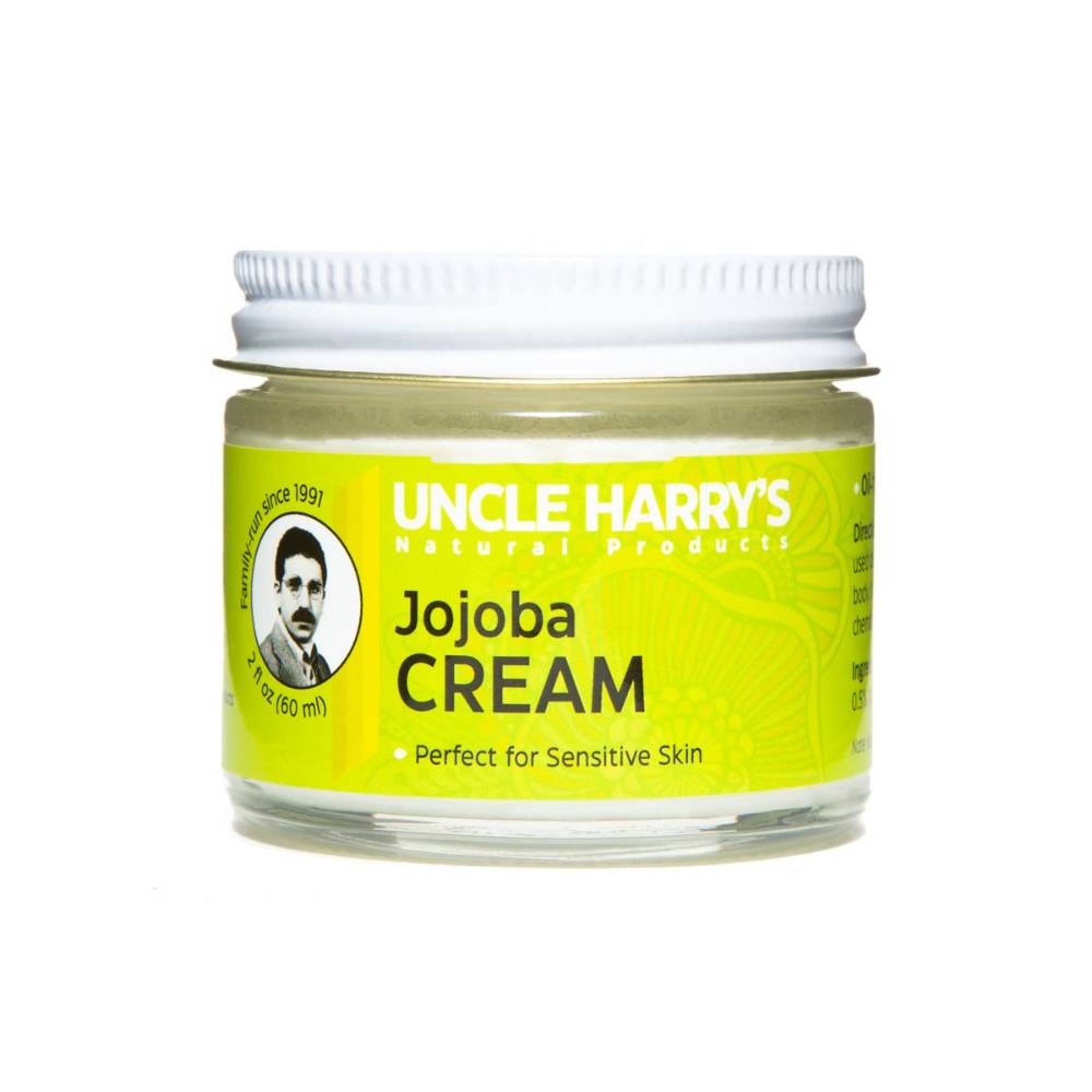 Uncle Harry&#x27;s Natural Products Jojoba Cream, Smooth Lightweight Fragrance Free Jojoba Esters, Gentle and Non-Comedogenic Perfect for Sensitive Skin, Gluten and Hexane Free Vegan, 2 Ounce Glass Jar