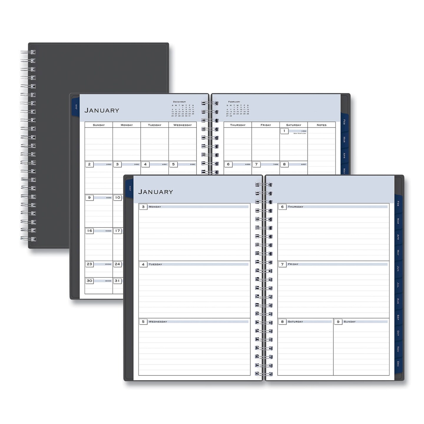 Blue Sky Passages Weekly/Monthly Planner, 8 x 5, Charcoal Cover, 12