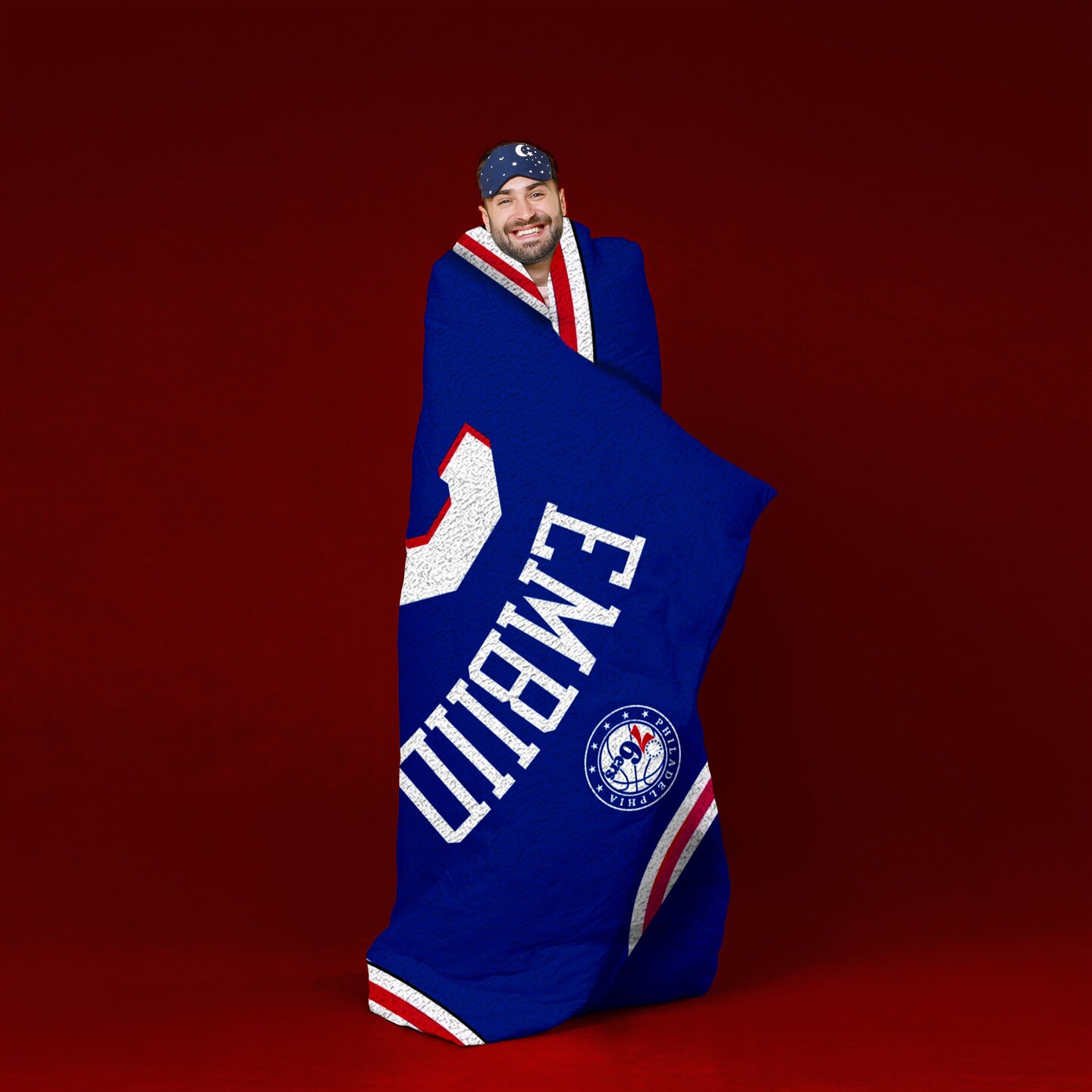 Sleep Squad Philadelphia 76ers Joel Embiid 60” x 80” Raschel Plush Jersey Basketball Blanket