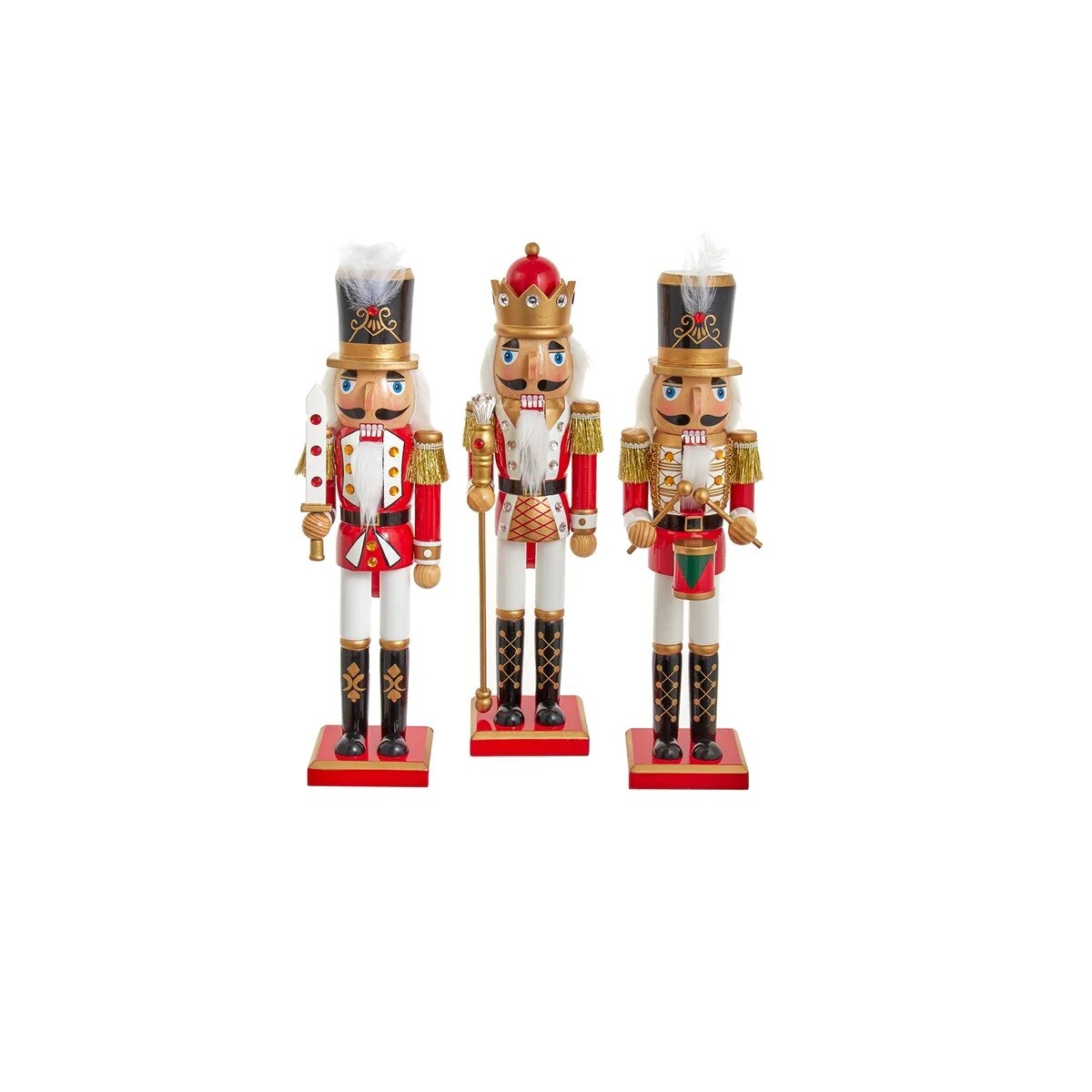 KSA Set of 3 Red and White Soldier and King Christmas Nutcrackers 15&#x22;