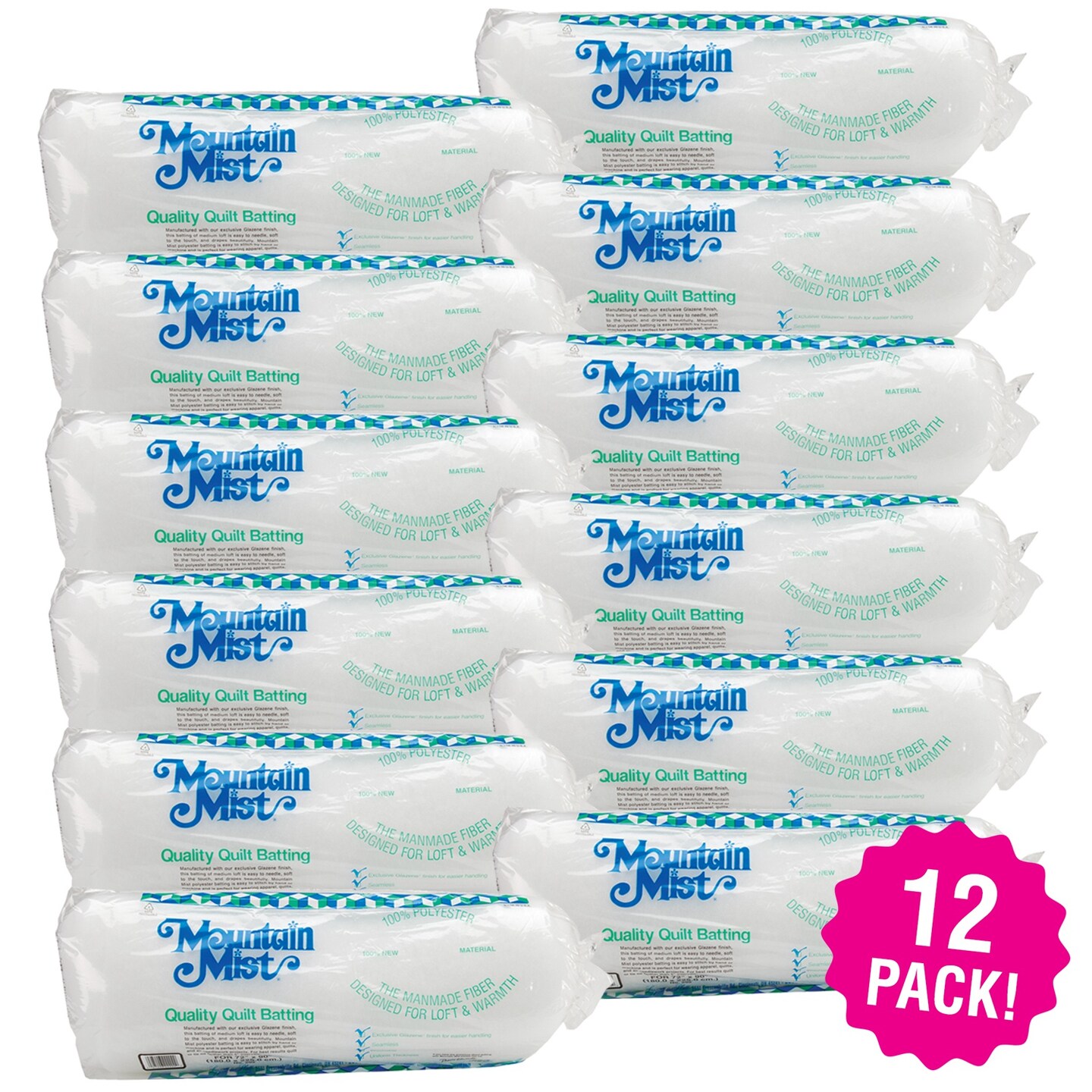 Multipack of 12 - Mountain Mist Polyester Quilt Batting-Twin Size 72&#x22;X90&#x22;