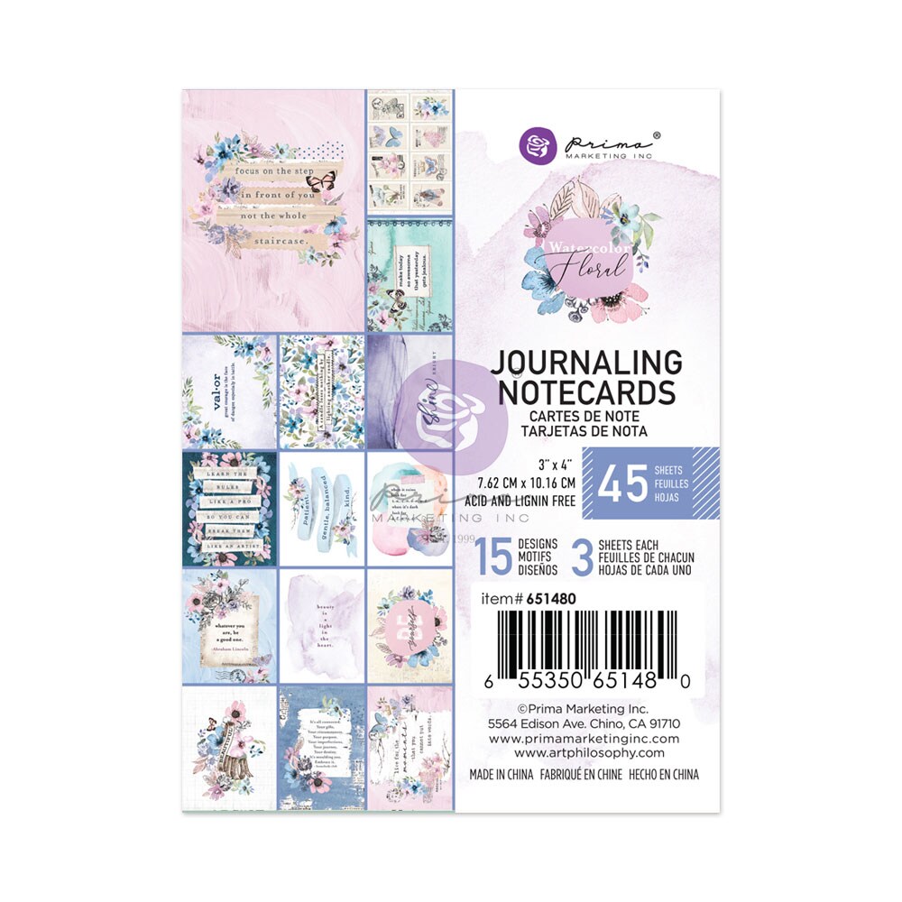 Prima Marketing Inc Watercolor Floral Collection 3x4 Journaling Cards - 45 Sheets 655350651480