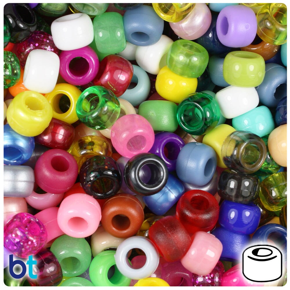 BeadTin Randomly Mixed 9mm Barrel Plastic Pony Beads (500pcs)
