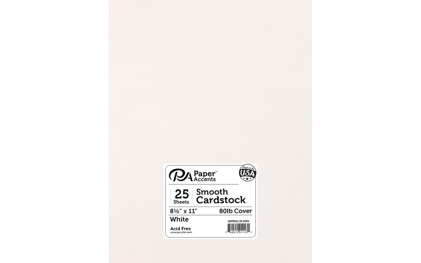 PA Paper Accents Smooth Cardstock 8.5&#x22; x 11&#x22; White, 80lb colored cardstock paper for card making, scrapbooking, printing, quilling and crafts, 25 piece pack