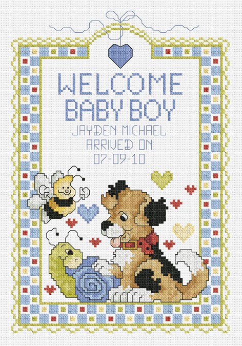Janlynn Counted Cross Stitch Kit 7"X10"-Welcome Baby Boy Sampler (14 Count)
