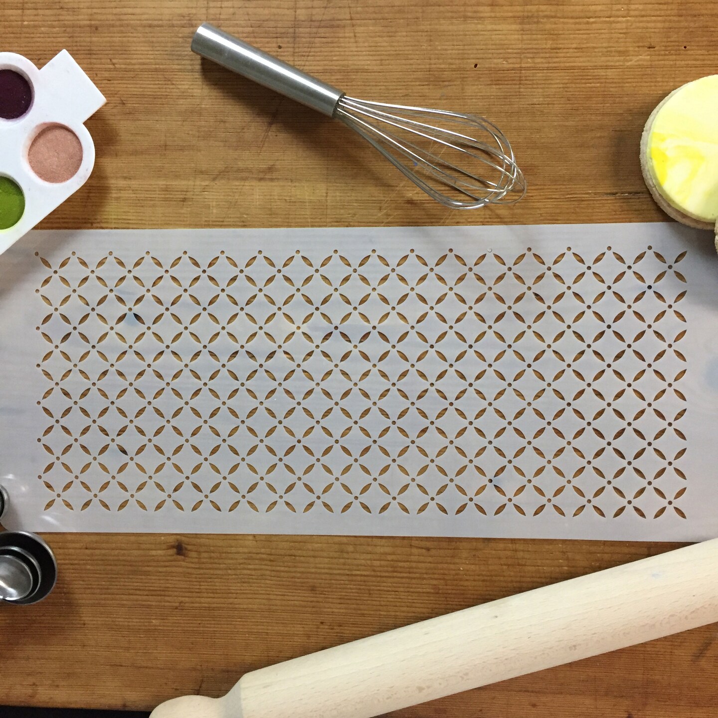 Eyelet Lattice Cake Stencil | C776 by Designer Stencils | Cake Decorating Tools | Baking Stencils for Royal Icing, Airbrush, Dusting Powder | Reusable Plastic Food Grade Stencil for Cakes | Easy to Use & Clean Cake Stencil