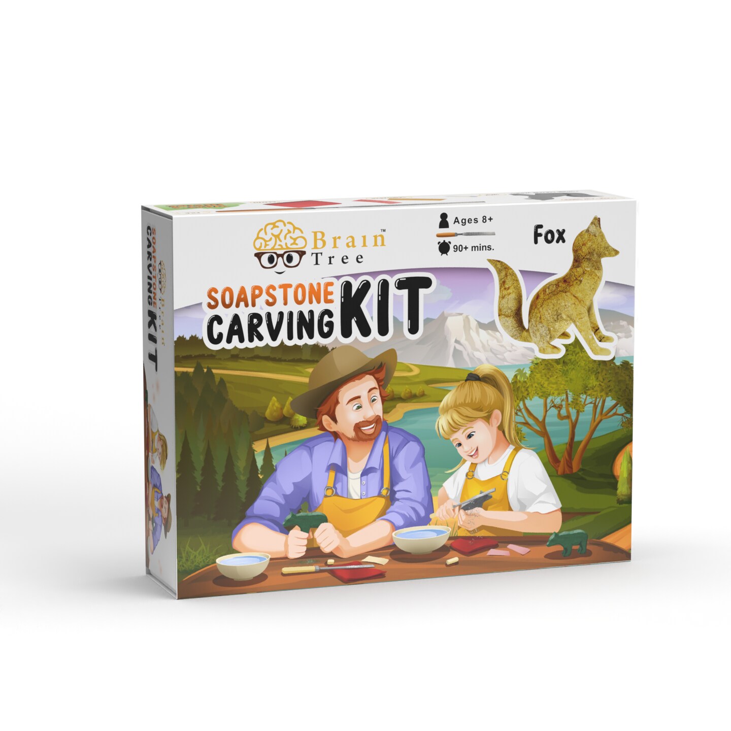 Brain Tree - Fox Soapstone Carving Kit: Safe and Fun DIY Craft for Kids and Adults