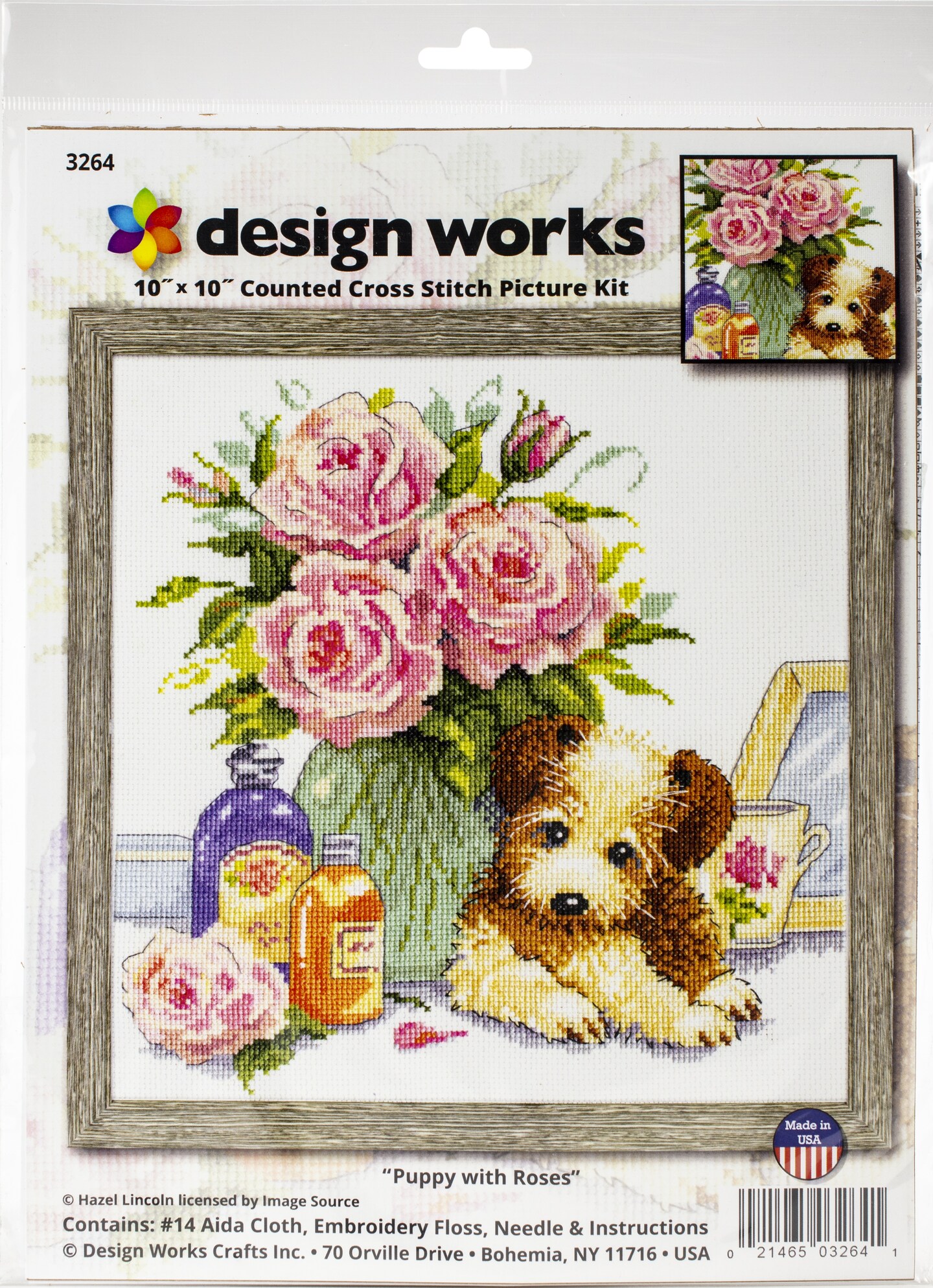Design Works Counted Cross Stitch Kit 10&#x22;X10&#x22;-Puppy W/Roses