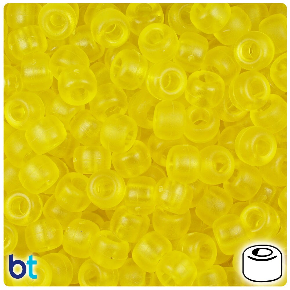 BeadTin Yellow Frosted 9mm Barrel Plastic Pony Beads (500pcs)