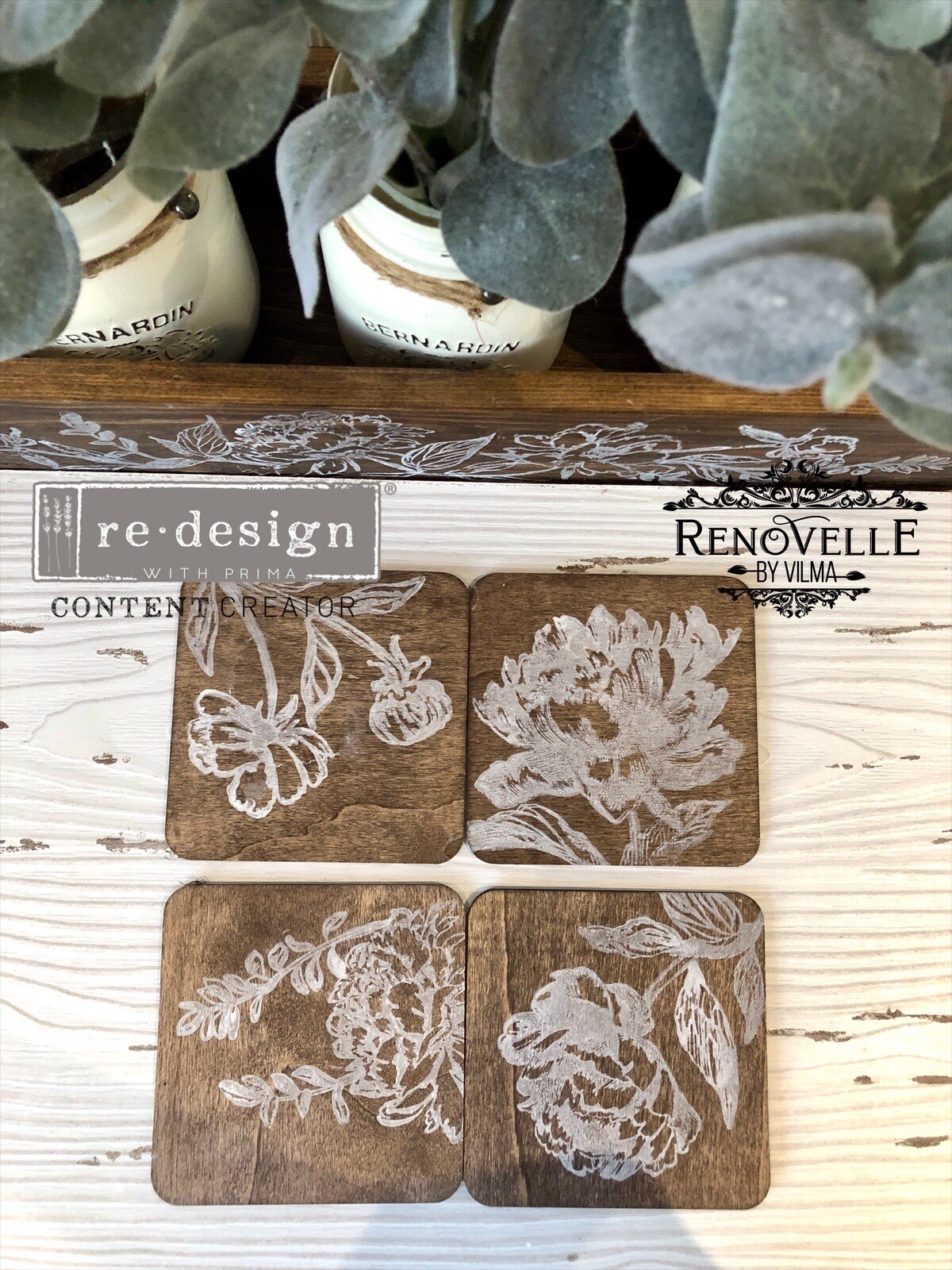 Redesign Decor Clear-Cling Stamps - Linear Floral 12&#x22;x12&#x22;