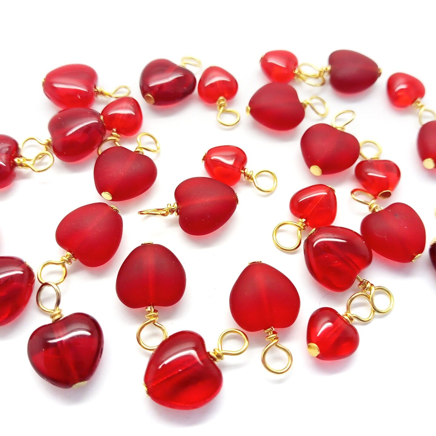 Heart Dangle Charms with Gold-Plated Wire, Set of 10, Valentine's Day Charms, Adorabilities
