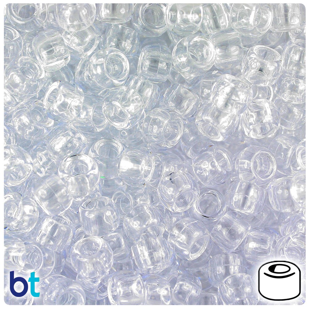 BeadTin Crystal Transparent 9mm Barrel Plastic Pony Beads (500pcs)