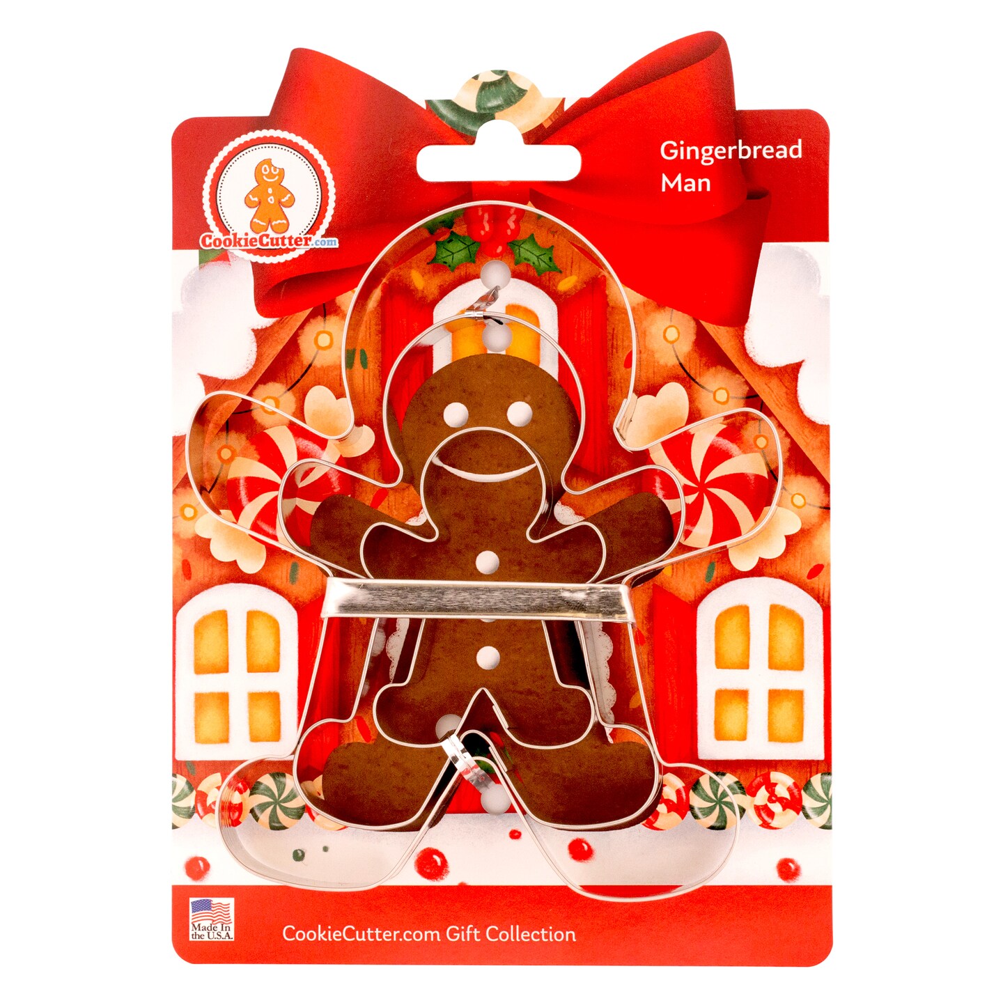 CookieCutter.com Gingerbread Man Cookie Cutters Set 3 Piece, Hang Tag Cookie Recipe Card, Vintage Style Sturdy Brace, Large, Medium, Small, Tin Plate Steel, USA