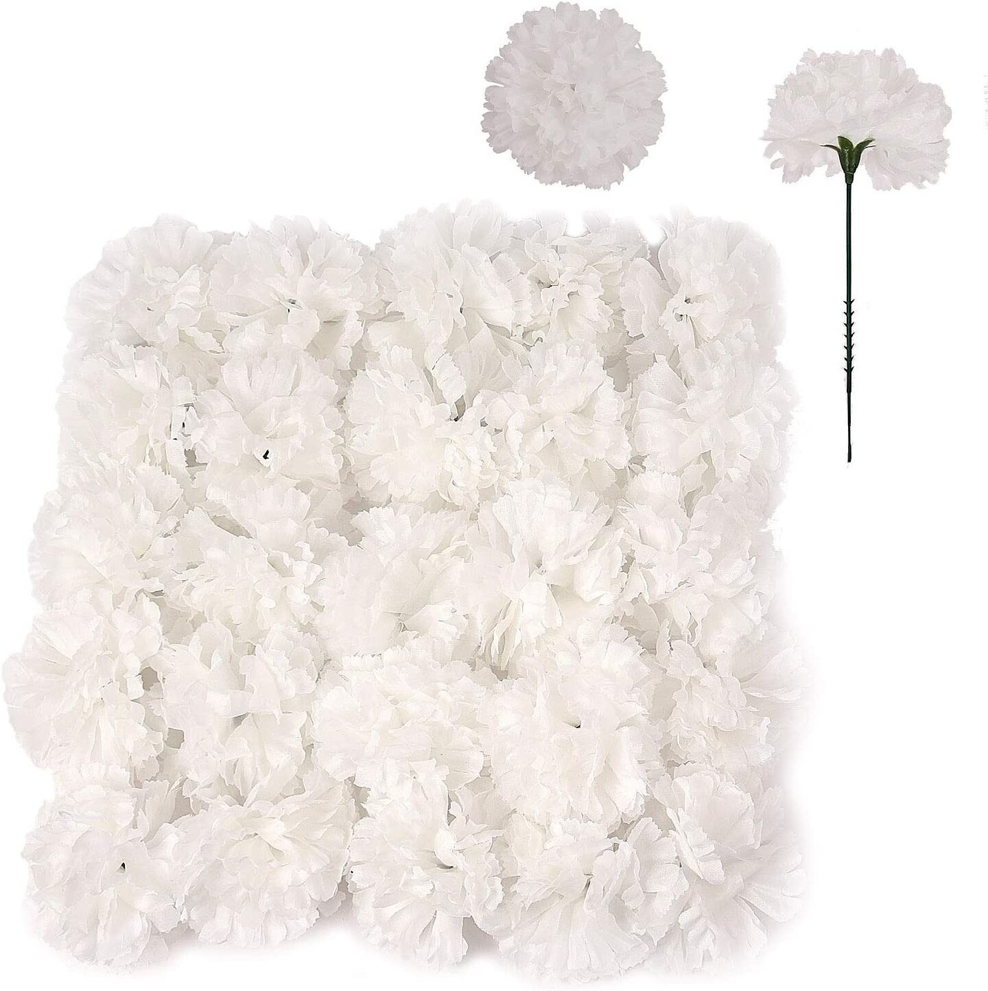 Floral Home White Carnation Flowers, 100-Pack, Artificial Carnation Picks, Silk Fake Carnations, Bulk, for DIY Wedding, Bouquets, Party, &#x26; Event, Home Decor