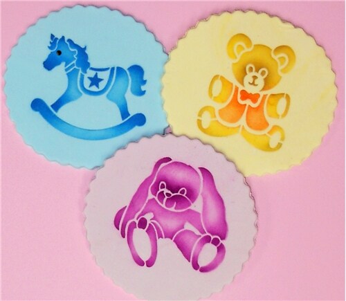Teddy Bear, Rocking Horse and Bunny Cookie Set | C782 by Designer Stencils | Cookie Decorating Tools | Baking Stencils for Royal Icing, Airbrush, Dusting Powder | Reusable Plastic Food Grade Stencil for Cookies | Easy to Use &#x26; Clean Cookie Stencil