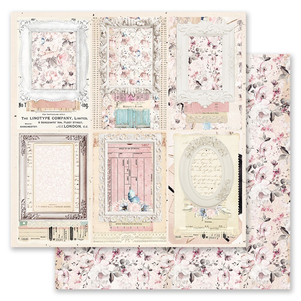 Indigo Collection 12x12 Sheet - Shabby Frames - 12x12 in, w foil details