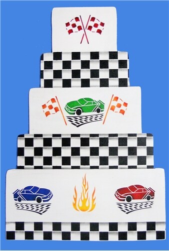 Racecar Cookie Stencil Set | C722 by Designer Stencils | Cookie Decorating Tools | Baking Stencils for Royal Icing, Airbrush, Dusting Powder | Reusable Plastic Food Grade Stencil for Cookies | Easy to Use &#x26; Clean Cookie Stencil