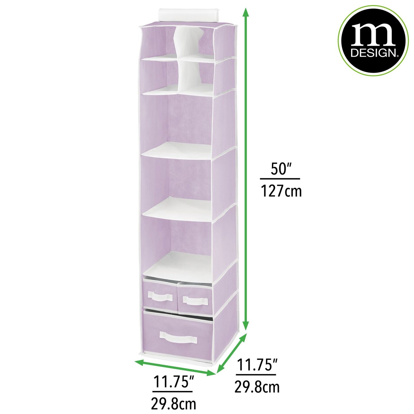 mDesign Fabric Nursery Hanging Organizer with 7 Shelves/3 Drawers