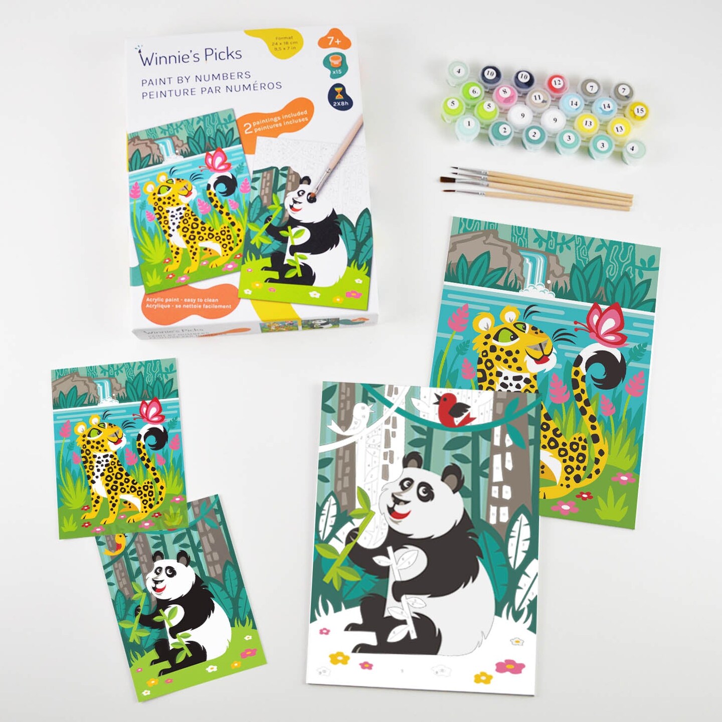 Artistic Adventure: Panda & Leopard Paint by Numbers Kit for Kids - 9.5x7in  - Ships from California, USA