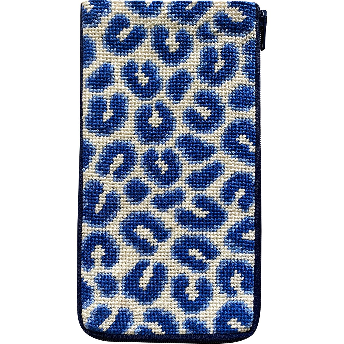 Stitch & Zip Eyeglass Case Needlepoint Kit- Navy Leopard