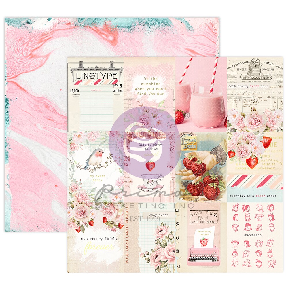 Strawberry Milkshake Collection 12x12 Sheet - All The Strawberries - 12x12 in, w foil details