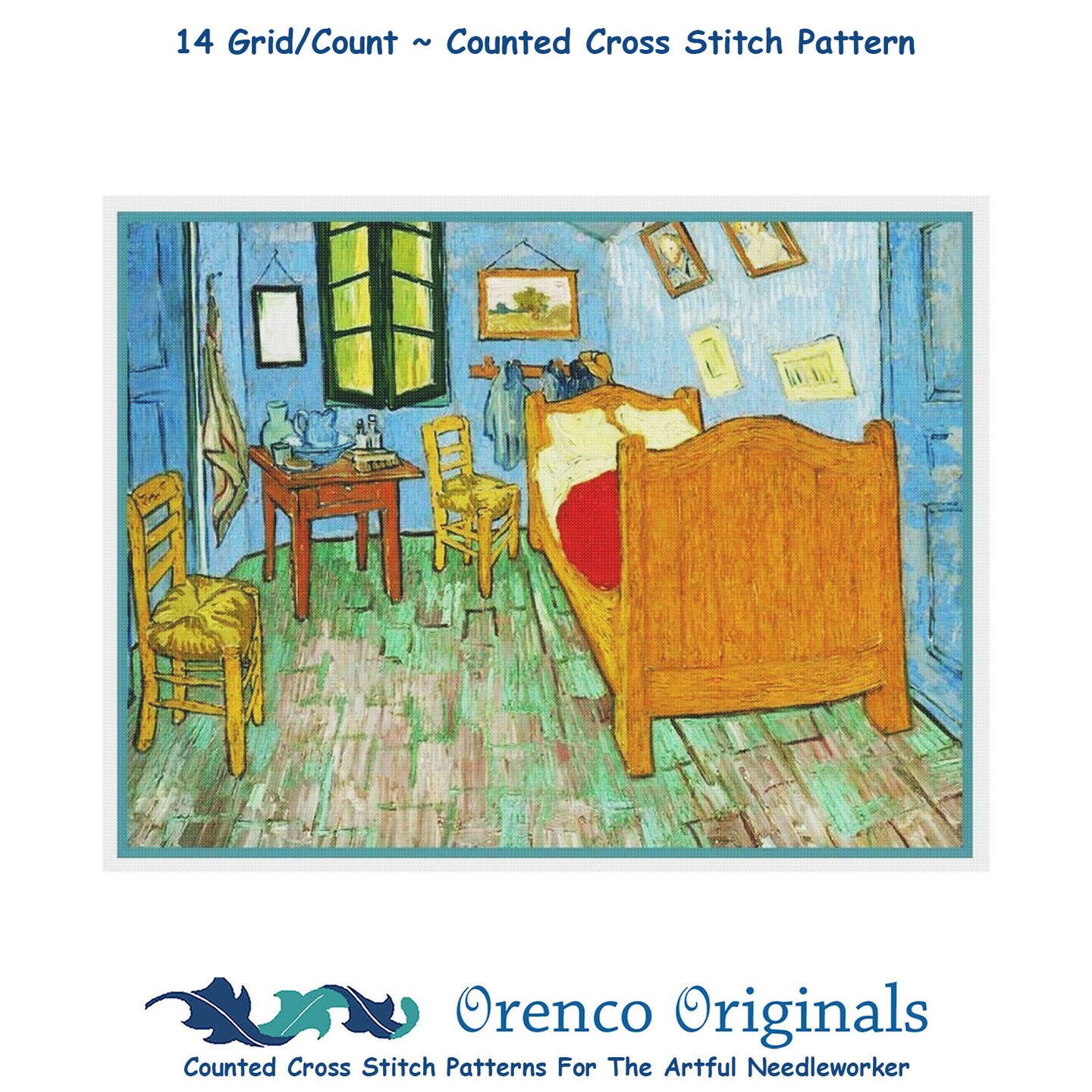 Impressionist Van Gogh&#x27;s The Bedroom Counted Cross Stitch Chart Pattern
