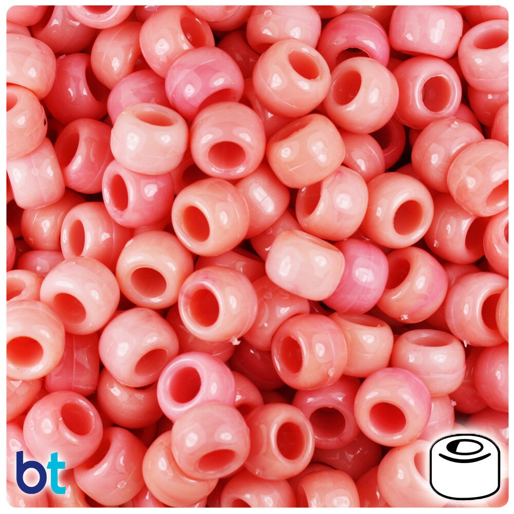 BeadTin Rose Quartz Marbled 9mm Barrel Plastic Pony Beads (500pcs)