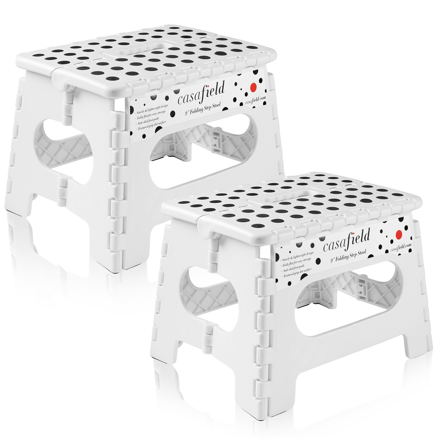 Casafield Folding Step Stools with Handle (Set of 2) - Portable Collapsible Small Plastic Foot Stool - Use in the Kitchen, Bathroom and Bedroom
