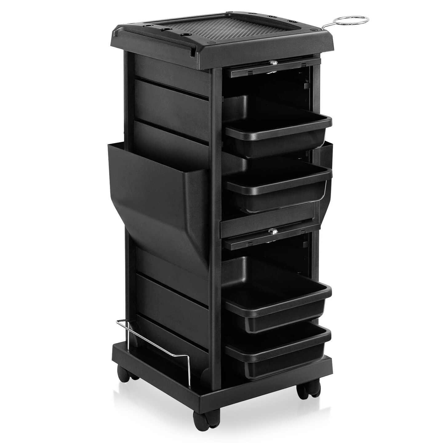 Saloniture Premium Locking Rolling Trolley Cart with Pockets Black