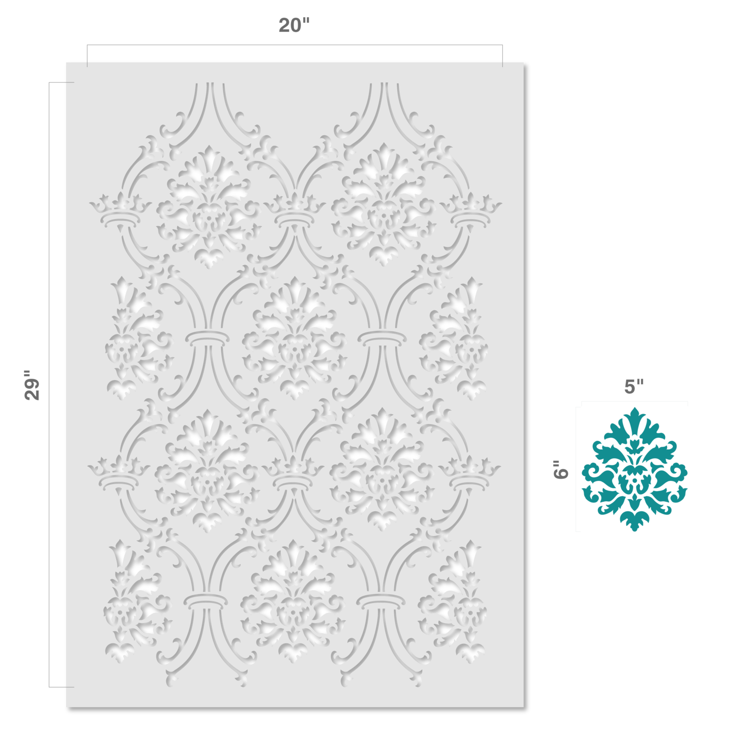 Small Royal Damask Wall Stencil | 3731 by Designer Stencils | Pattern Stencils | Reusable Stencils for Painting | Safe &#x26; Reusable Template for Wall Decor | Try This Stencil Instead of a Wallpaper | Easy to Use &#x26; Clean Art Stencil Pattern