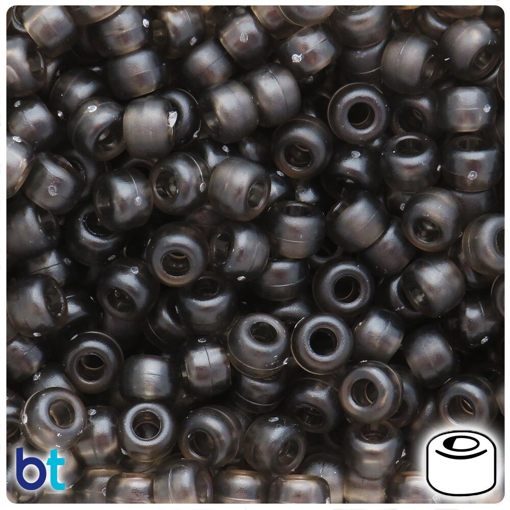 BeadTin Jet Frosted 9mm Barrel Plastic Pony Beads (500pcs)