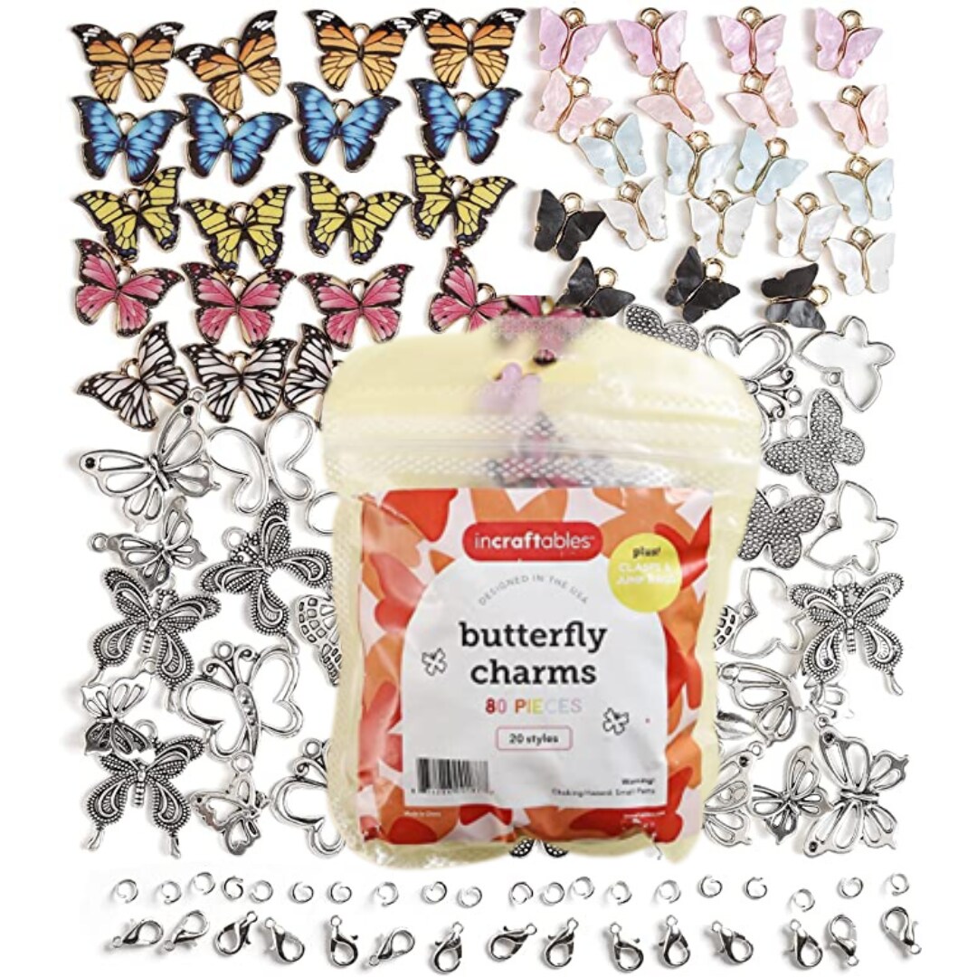 Incraftables Butterfly Charms Pendants for DIY Jewelry, Bracelets, Earring, Keychain &#x26; Necklace Making. Bulk Assorted Lot Pendant Charm set for Bracelet, Bangle &#x26; Crafting Supplies 80pcs (20 Styles)