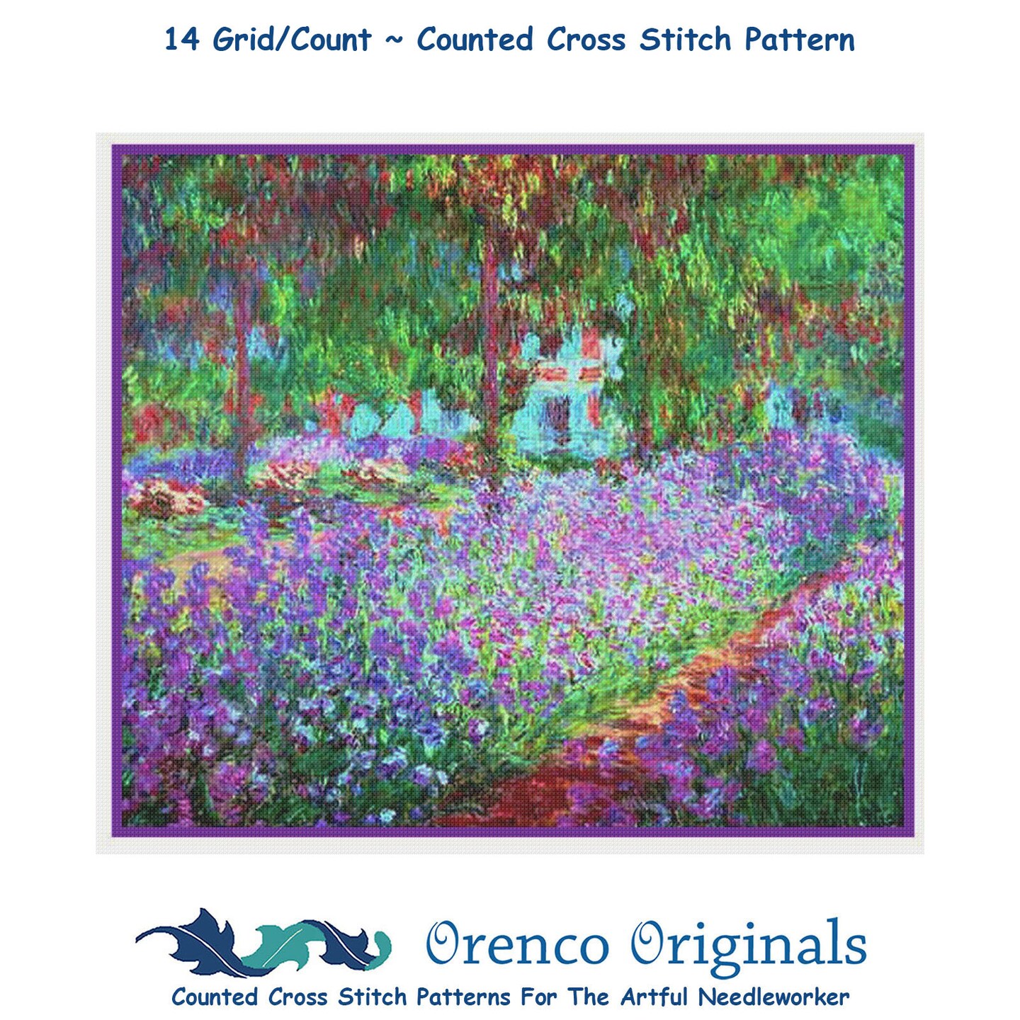 The Artist&#x27;s Garden in Giverny inspired by Claude Monet&#x27;s impressionist painting Counted Cross Stitch Pattern