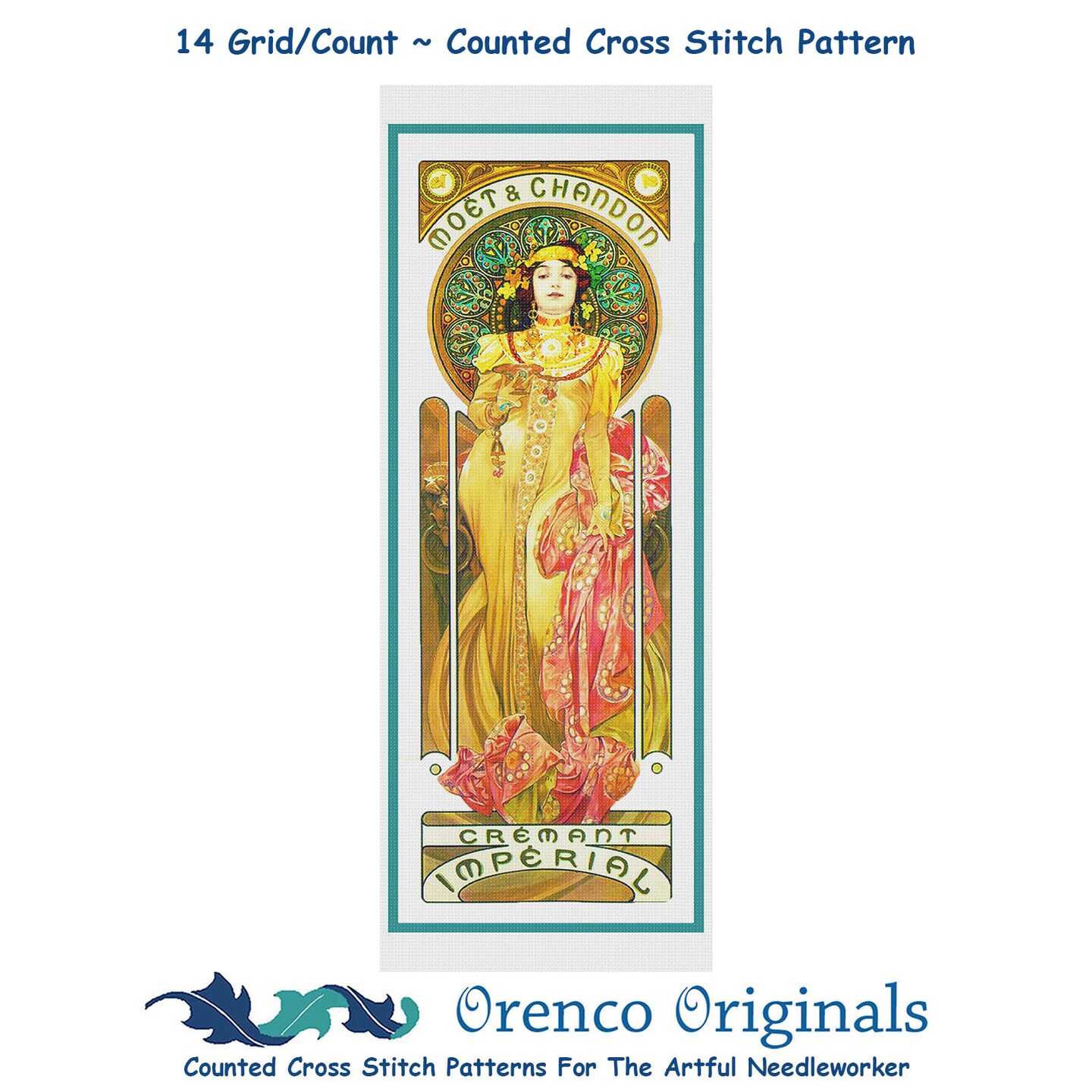 Moet Chandon Advertising by Alphonse Mucha Counted Cross Stitch Pattern