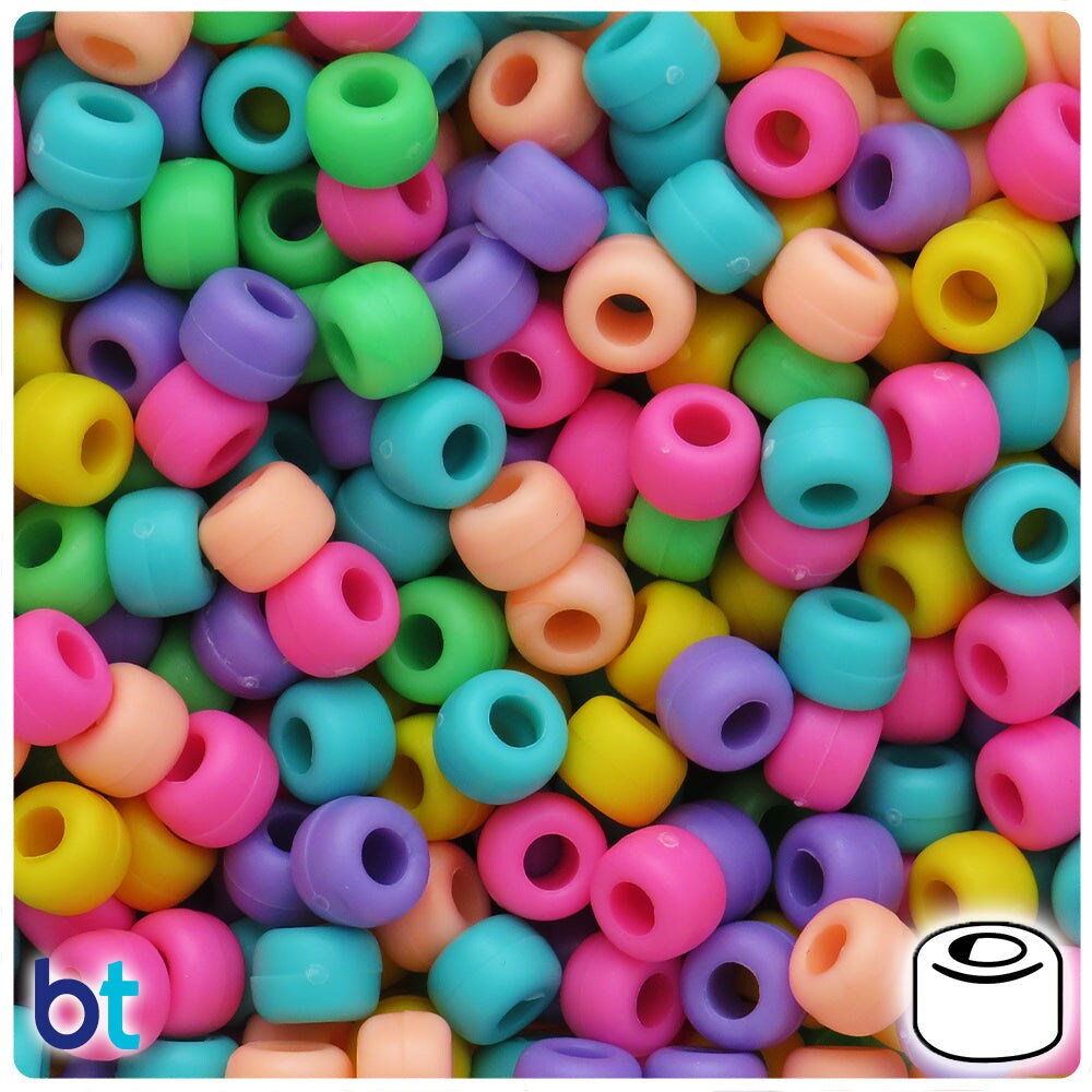 BeadTin Springtime Matte Mix 9mm Barrel Plastic Pony Beads (500pcs)