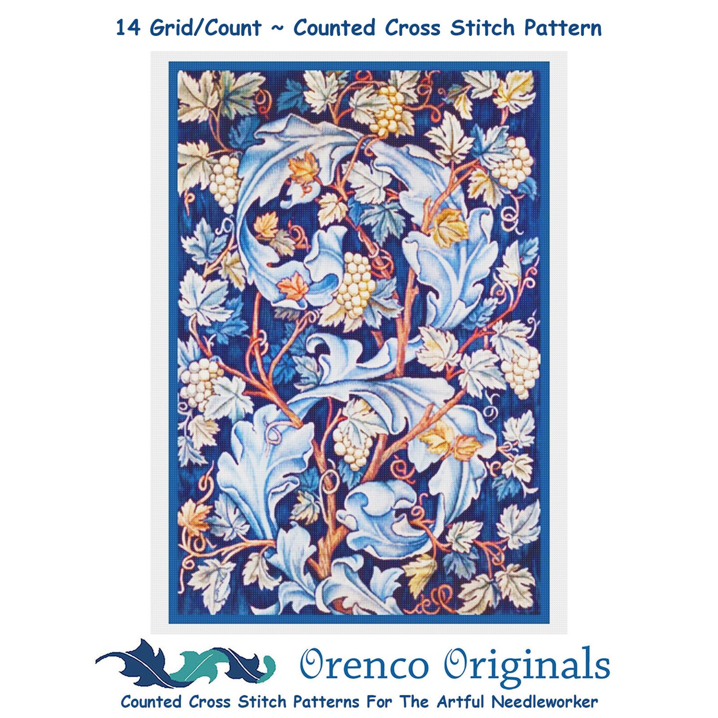 Acanthus Leaves and Grapes by William Morris Counted Cross Stitch Pattern