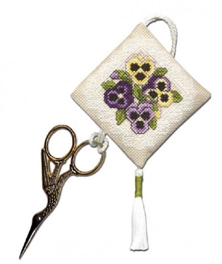 Textile Heritage Scissor Keep Cross Stitch Kit - Victorian Pansies